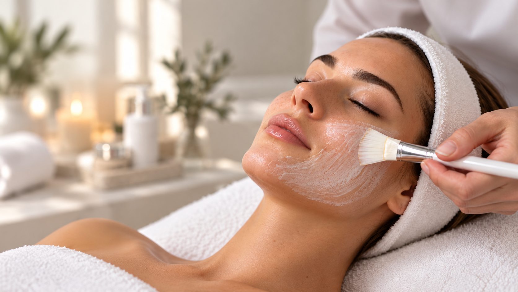 Facial mask being applied with a brush at Elements Face and Body