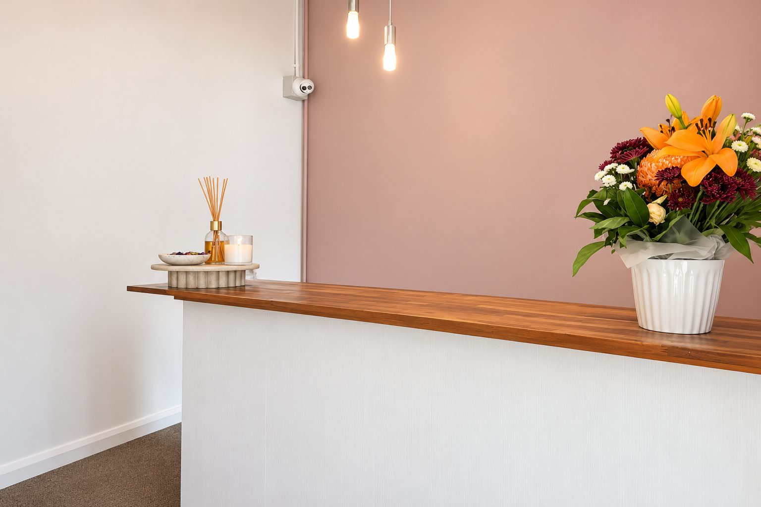 Reception counter at Elements Face and Body on Crawford Street, Queanbeyan